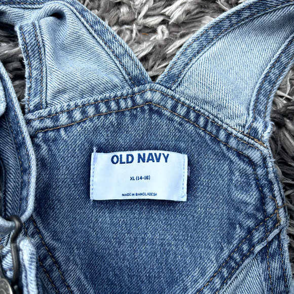 Old Navy Slouchy Straight Non Stretch Denim Jean Overalls Cotton Girls XL 14-16 - Picture 11 of 15